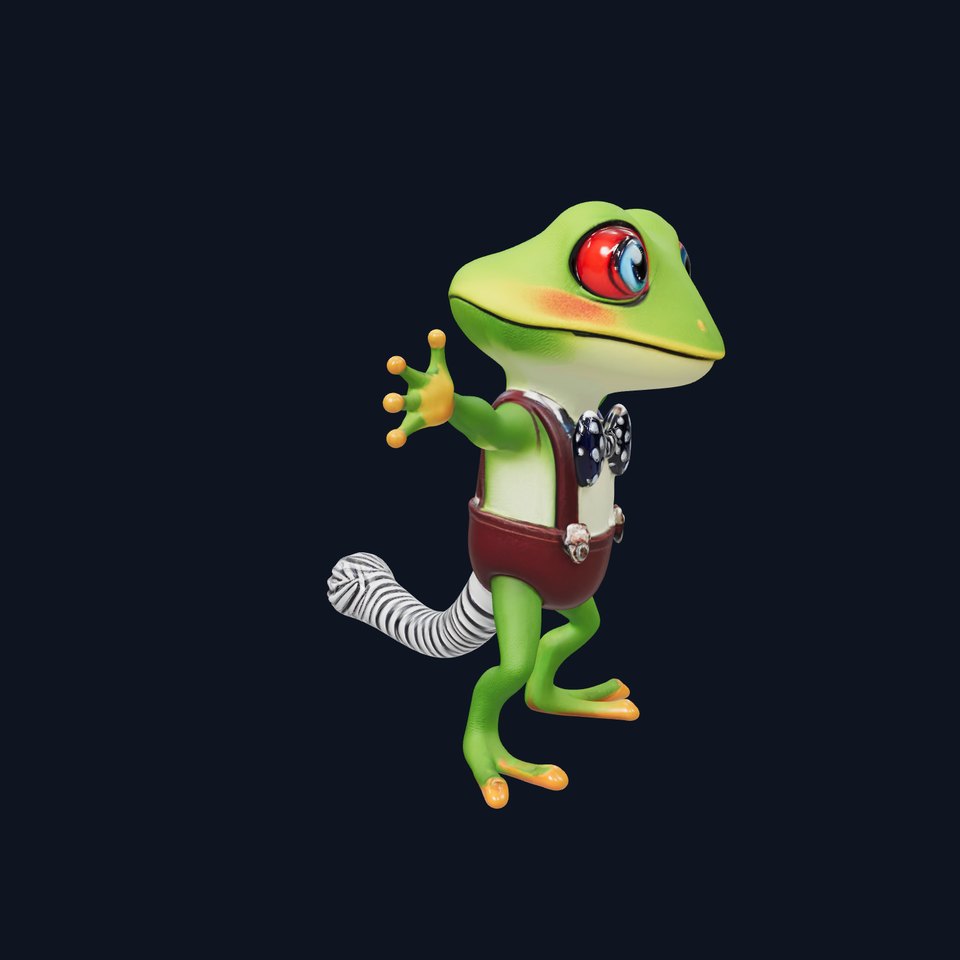 Charming Gecko in Polka Dot Bowtie Rigged and Animated Model